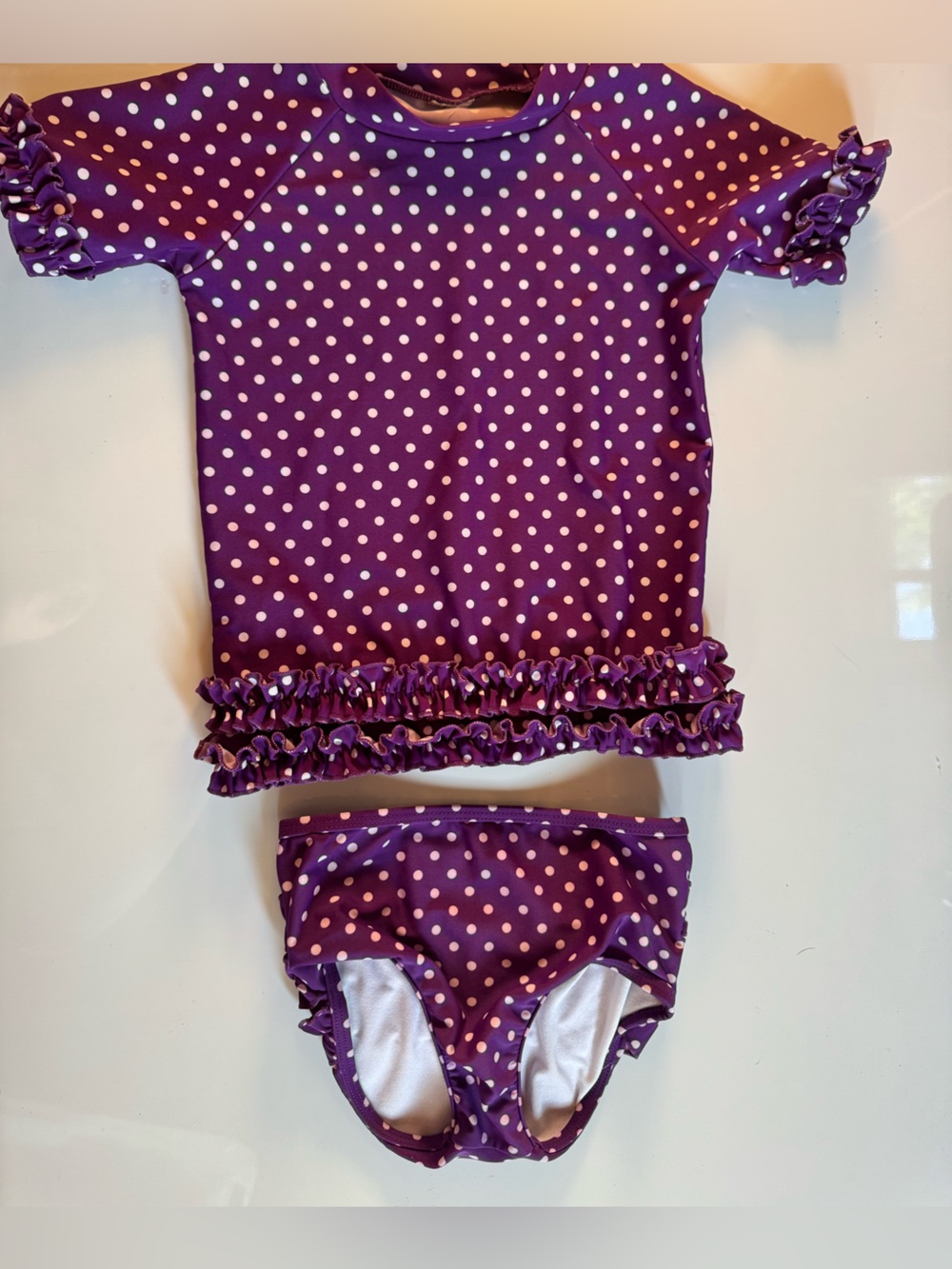 Purple Polka Dot RuffleButts Kids Swim Set